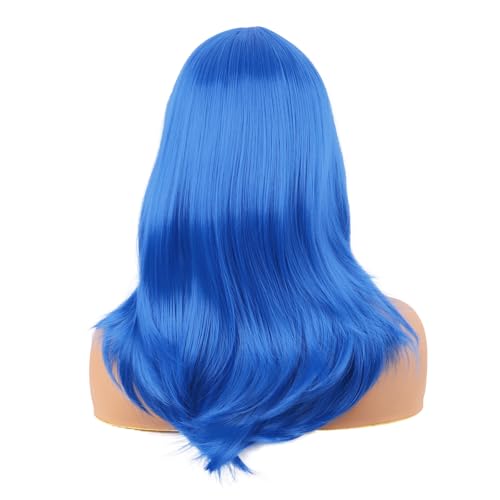 Image of MapofBeauty 20 Inch /50 cm Long Layered With Bangs Straight Synthetic fiber Shoulder Length Hair Party Wig (Bright Blue)