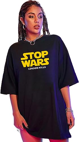 Image of London Hills Women's Casual Printed Round Neck Oversized Longline Drop Shoulder Boho Style T-Shirt