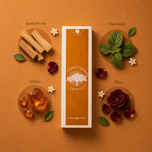 Image of Dhoop Sticks | Refill Pack of 40 Bamboo-Free Compressed Incense for Home & Meditation | Pooja & Rituals (Nagchampa) Stand not Included