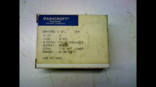 ASHCROFT 20W1005 H 01L GAUGE 2IN SOCKET: BRASS 1/8 NPT LOWER 30PSI 20W1005 H 01L