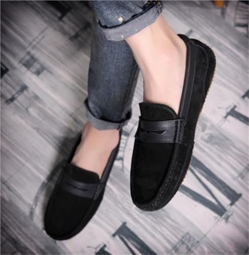 Mens Loafers Shoe Suede Vamp Genuine Leather Stitching Details Round Toe Flexible Flat Heel Comfortable Lightweight Anti-Slip2