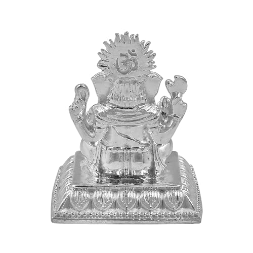 Image of MAA SILVER Pure Silver Ganesha Ganpati ji BIS Hallmarked Solid Idol /Murti with Designer Square Base Paat Perfect for Gifting & Pooja Use (925 Purity)(60 Grams Silver)