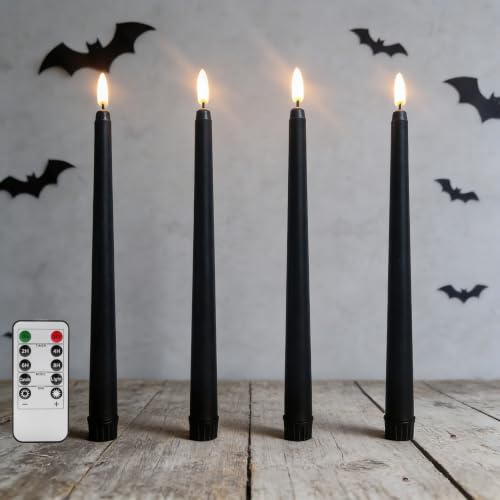 Image of Black Halloween Flameless Taper Candles with Remote Timer Set of 4