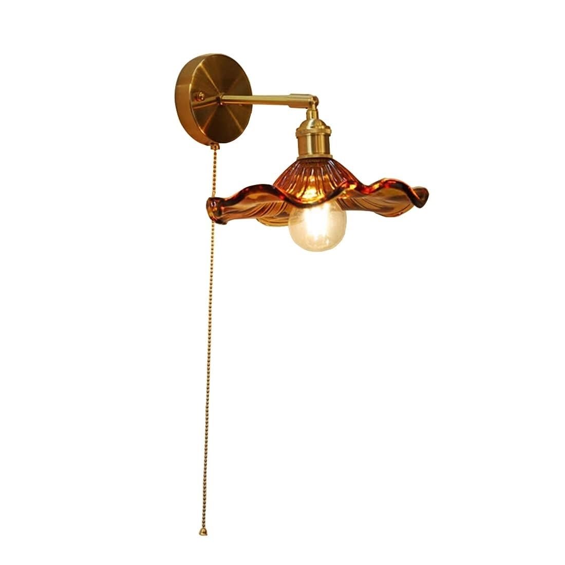 HUAYUSEDF Vintage Brass Wall Sconce with Amber Glass Shade for Bedroom and Living Room Décor