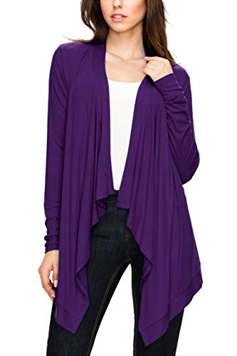 Image of Lock and Love Women's Draped Front Open Asymmetrical Cardigan - Casual Long Sleeve Lightweight Duster