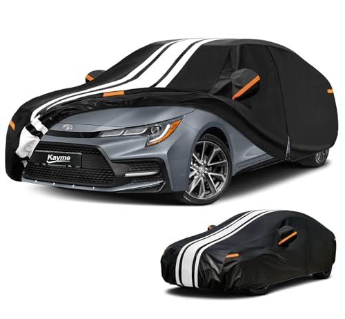 Image of Kayme Toyota Corolla Car Cover Waterproof All Weather for Automobiles | Custom Fit for Corolla Sedan (1984-2026), Gift with Tape /Towel /Bag, Outdoor Full Exterior Cover Rain Snow Sun UV Protection.
