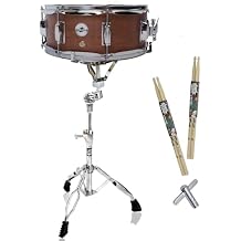 GRIFFIN 14" x 5.5" Snare Drum Package PoplarPro Edition Wood Shell with Stand, 2 Pairs of Sticks, Key & Strainer Flat Hickory PVC Wrap & 8 Lugs
