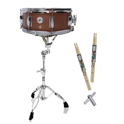 GRIFFIN 14" x 5.5" Snare Drum Package (PoplarPro Edition) – Wood Shell with Stand, 2 Pairs of Sticks, Key & Strainer – Flat Hickory PVC Wrap & 8 Lugs