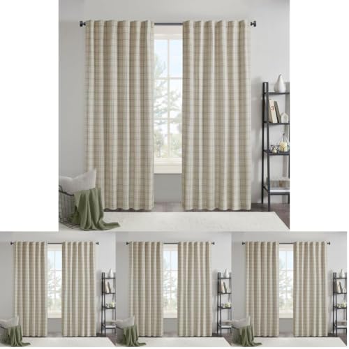 Image of Madison Park Plaid Curtain Thermal Insulated, Panel, Linen Blue,50 inch W x 84 inch L (Pack of 4)