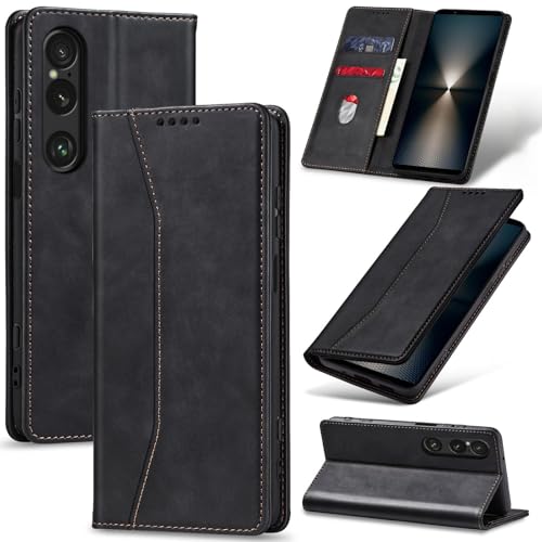 Jasonyu Étui portefeuille en cuir pour Sony Xperia 1 VI avec porte-cartes et béquille, fermeture magnétique, résistant aux chocs en TPU compatible avec Xperia 1 VI...