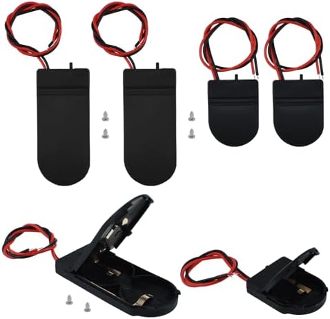 CR2032 Battery Holder Case With On/Off Switch & Wire Leads - Black Plastic Coin Cell Box