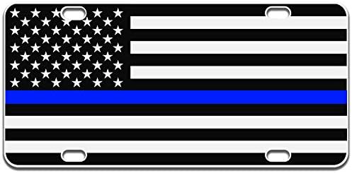 JASS GRAPHIX American Flag License Plate Matte Black on 1/8" White Aluminum Composite Heavy Duty Tactical Patriot USA Car Tag (Black on White w Blue)