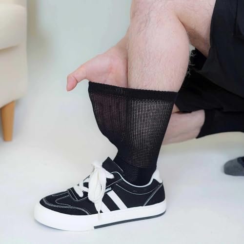 LOFIR Diabetiker Baumwolle Socken Herren: Gesundheitssocken mit Extra Weiter Bund Ohne Gummi Ohne Naht Venenfreundliche Socken mit bequemer gepolsterter Sohle für Herren Schwarz 4 Paare Größe 47-50 2
