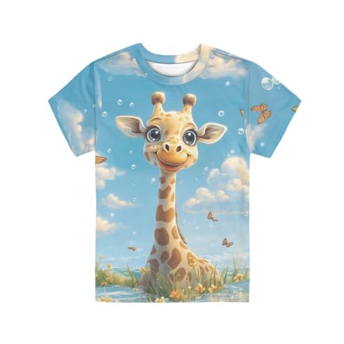 Image of Xhuibop Giraffe Shirts for Boys 13-14 Funny Graphic Crewneck Sweatshirts Unisex Short Sleeve T Shirts for Teens Breathable Tshirts Shirt Basic Casual Tops Comfortable Summer Outfits for Travel