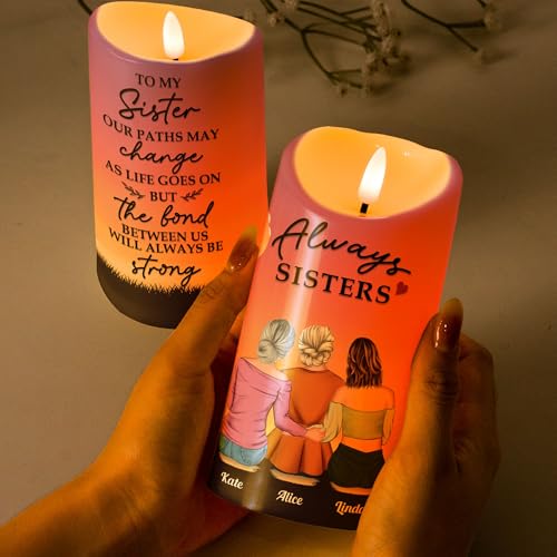 Image of Macorner Personalized LED Candle Chirstmas Sister Birthday Gifts, Sister Gifts from Sister, Gifts for Sister, Soul Sister, Friendship Gifts for Women, The Bond Between Us Will Always Be Strong