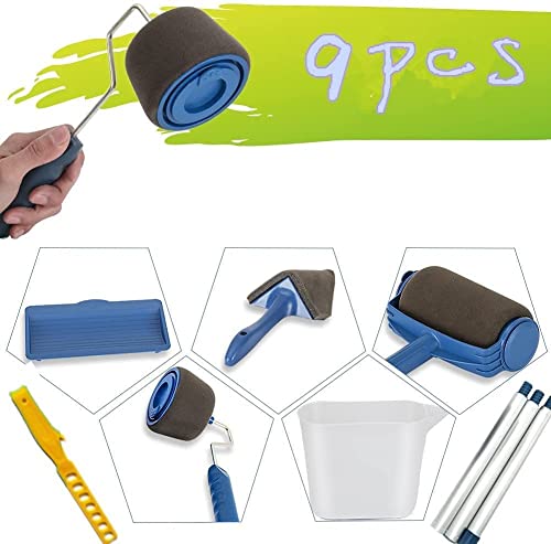 Tourace 9Pcs/Set Paint Roller Set With Sticks Paint Roller Pro Transform Your Room In Just Minutes Quickly Decorate Runner Tool Painting Brush Set #TOP4