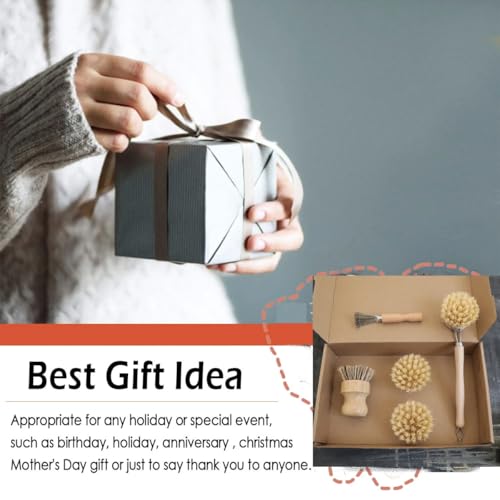 Image of 5 pcs Bamboo Kitchen Brush Set| Valuable Cleaning Tool Kit| Plastic-Free & Eco-Friendly Products| Gift for Women Mom