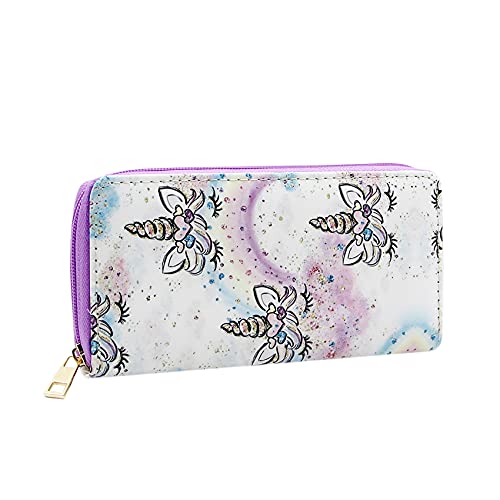 Suillty Cute Unicorn PU Leather Zip Around Long Wallet Cluth Travel Purse for Women Gilrs Ladies (Unicorn C)2