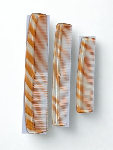 Image of Hair Comb Set, Amber and Clear Striped Pattern, 3-Piece | Professional Styling and Detangling, For All Hair Types, Durable and Lightweight
