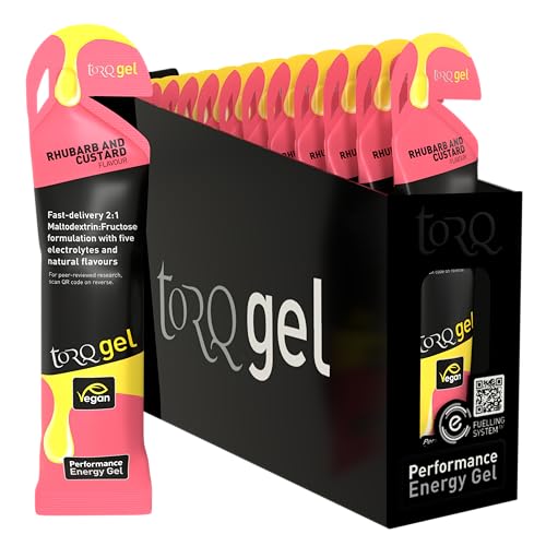 TORQ Running Gels with Electrolytes - 2:1 Maltodextrin: Fructose for Endurance Sports & Optimal Performance | Energy Gels for Running Cycling & Marathons - 30g Carbs Per Gel | Rhubarb & Custard 15
