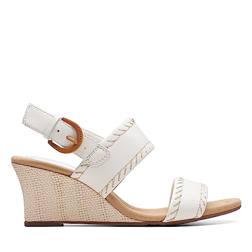 Clarks Women's Kyarra Rose Wedge Sandal, White Leather, 8.5