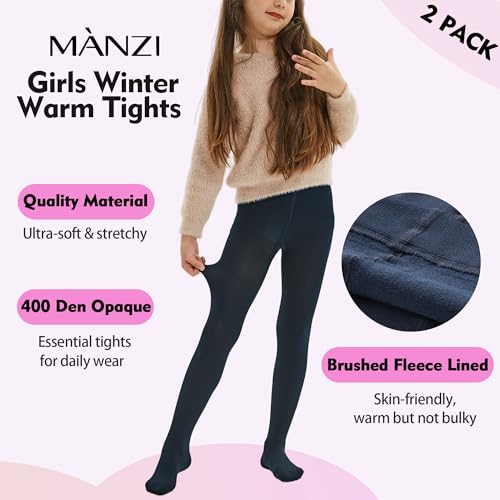 MANZI Girls Fleece Lined Winter Tights 400 Denier Warm Thermal Footed Stockings Thick Opaque Leggings for Toddlers Kids2