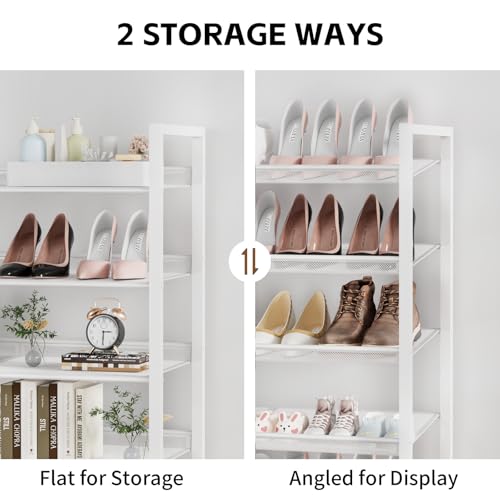Image of Metal Shoe Rack, 6-Tier Shoe Organizer for Entryway, Tall Shoes Stand with Angled Shelves, Holds 18-24 Pairs, Large Shoe Storage Shelf for Closet Garage Bedroom, White