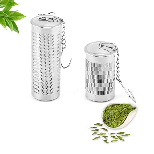 Kotkiddy 2 infusores de té para té suelto,filtro de té con tapa,colador de té de acero inoxidable con gancho de cadena,colador grande con cadena fina,bola de té (4 cm/6,5 cm,plata) (KKDB1207CYLvQi)