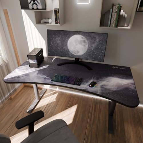 Image of Arozzi Arena Special Edition Ultrawide Curved Gaming and Office Desk with Full Surface Water Resistant Desk Mat Custom Monitor Mount Cable Management Cut Outs - Gunmetal Galaxy