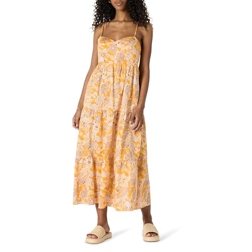 Image of Amazon Essentials Women's Fit and Flare Empire Waist Sweetheart Neck Cotton Sateen Tiered Maxi Dress