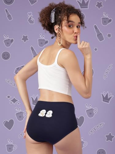 Image of Clovia Chuddy Buddies Cotton Printed Back Hipster Panties for Women Combo -Pack of 3- Multicolor