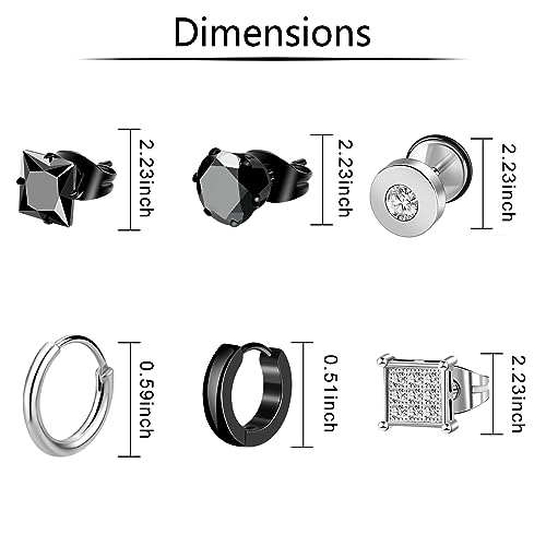 ONESING 21 Pairs Stainless Steel Earrings for Men Studs Earrings Cross Dangle Hinged Earrings Hoop CZ Stud Hypoallergenic Mens Earrings Set Ear Piercing Jewelry Black/Silver/Gold2