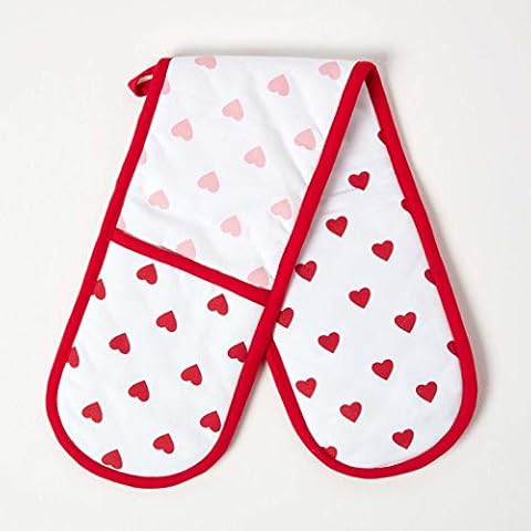 Homescapes Red Pink Cotton Double Oven Glove Cover