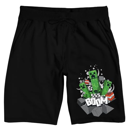 Minecraft Creepers Boom! Men's Black Sleep Pajama Shorts