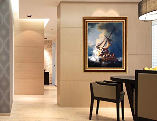 ELITEART-Christ in a Storm on the Sea of Galilee By the Dutch Golden Age painter Rembrandt van Rijn Oil Painting Reproduction Giclee Wall Art Canvas Prints-Framed Size:25"x 21" - Image 4