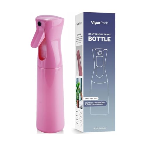 Image of VIGOR PATH Continuous Spray Bottle for Hair – Fine Mist Mister for Hairstyling, Cleaning, Plants, Pets, Barbers, Salons, and Essential Oil Applications (300ml/10 oz) Pink