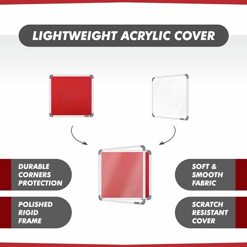 Image of YAJNAS 3X3 Feet Premium Material Red Designed Notice Board with Acrylic Door /Soft Board /Bulletin Board /Pin-up Display Board for Study Room, Office, School & Home Use
