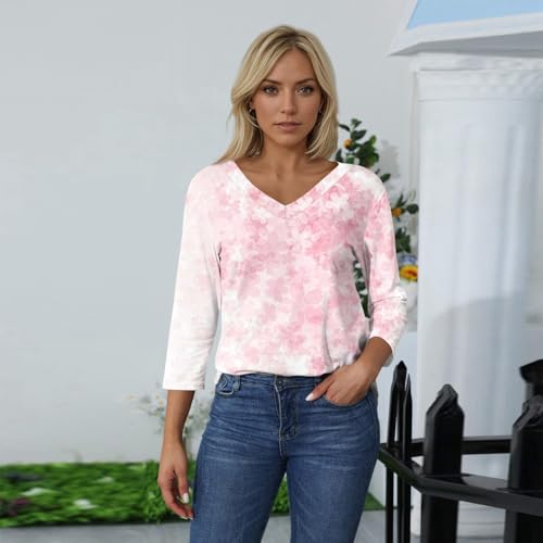 HTHLVMD Womens 3/4 Length Sleeve Tunic Tops Summer Fall Outfits 2025 Three Quarter Sleeve Casual V Neck T Shirts for Women