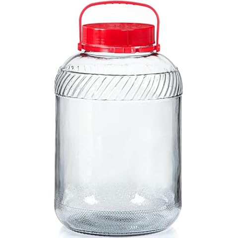 Daitouge Ulrta 4 Gallon(15200 ML) Glass Jar with Lid & Handle, Wide Mouth Large Glass Jars with Plastic Screw Lids, Glass Storage Jars BPA Free & Dishwasher Safe, 1 Pack Cover