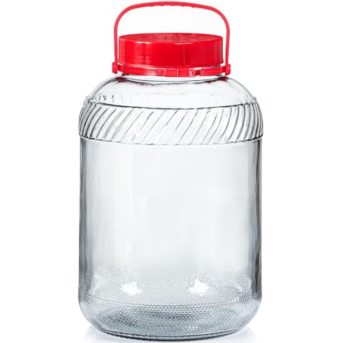 Daitouge Ulrta 4 Gallon(15200 ML) Glass Jar with Lid & Handle, Wide Mouth Large Glass Jars with Plastic Screw Lids, Glass Storage Jars BPA Free & Dishwasher Safe, 1 Pack