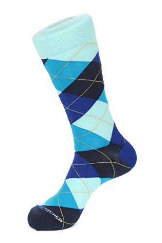 ArgyleCrew Sock Fits Size 8 to 13 Dark Blue/Yellow/Hawaiian Blue