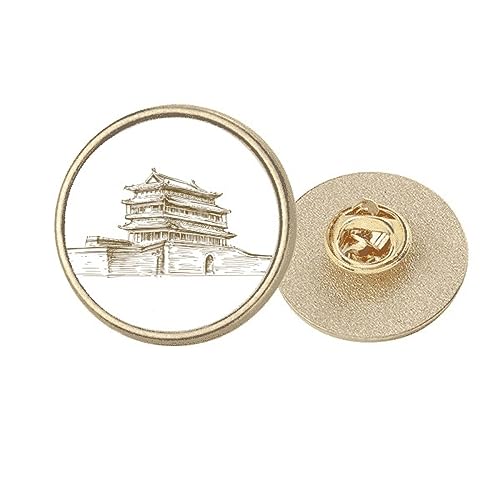Broche ronde Beijing Landmark Sketch pour accessoiriser un manteau terne