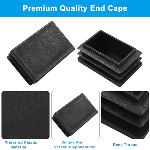 Image of Hitefu 12PCS 1.5 x 1 Inch Rectangle End Caps, Black Rectangle Plastic Plugs Tubing End Caps Furniture Foot Table Chair Legs Tube Inserts Threaded End Blanking Caps Protector
