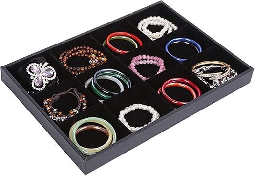 Image of Velvet Jewellry Drawer Organizer Stackable Tray (Black, 12 Grid Black)