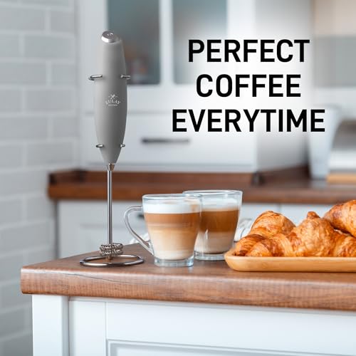 Image of Zulay Kitchen Powerful Milk Frother Wand With Duracell Batteries - Ultra Fast Handheld Drink Mixer - Electric Whisk Foam Maker for Coffee, Lattes, Cappuccino & Matcha - Double Whisk - Gray