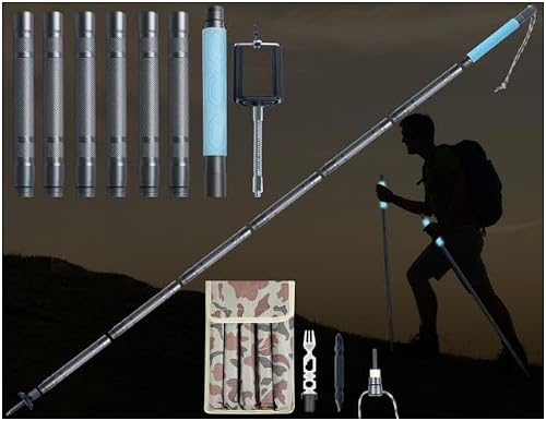 Prime Mart Multi-functional Walking Stick with 6-Section Detachable Hiking Stick And Selfie Holder