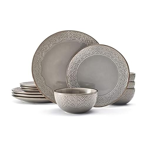 Pfaltzgraff Emma Service de table 12 pièces pour 4 personnes Gris