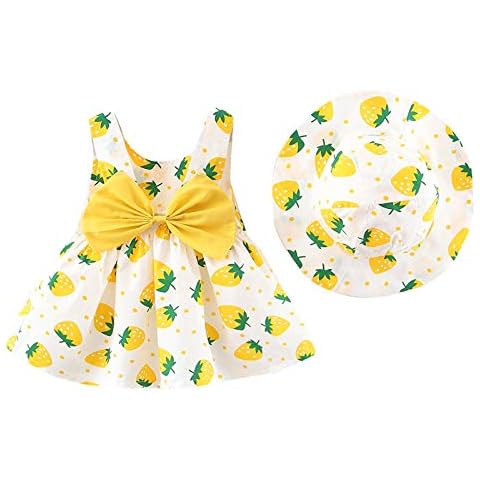 Camidy Infant Baby Girl Polka Dots Bowknot Dress Sleeveless Sundress with Straw Hat for 0-3Y Cover