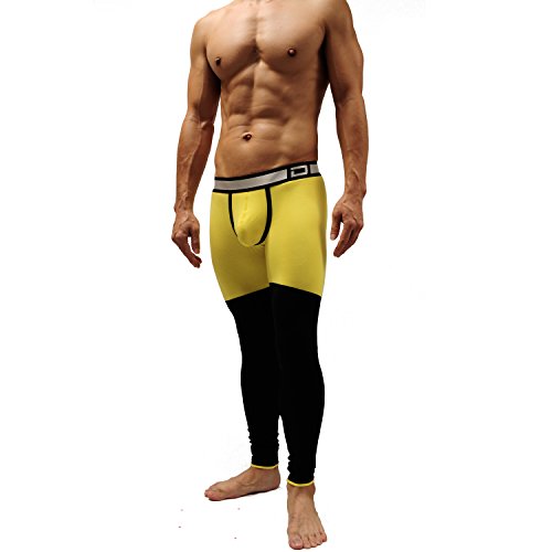 GOGOHOT Mens Cotton Pouch Long Underwear Long johns Yellow Large