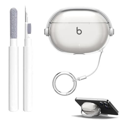 Aircawin Secure Lock for Beats Studio Buds Plus Case Cover 2023,Cute Headphone Style for Beats Studio Buds Case Clear 2021,Shockproof Soft TPU Skin for Beats Cover with Carabiner&Cleaning Pen-Clear